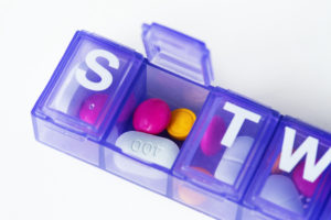 Closeup of daily pill keeper box.